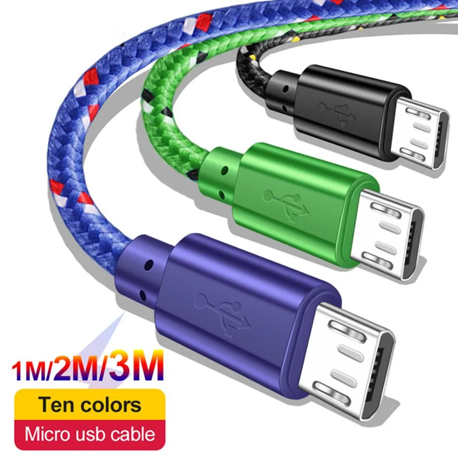 Нейлоновый Кабель Micro-USB в оплетке 1 м/2 м/3 м Синхронизация данных USB кабель зарядного устройства для samsung htc huawei Xiaomi Tablet Android USB кабели для телефонов