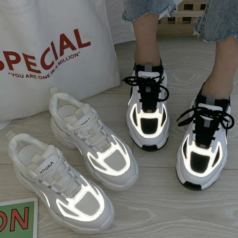 

Fashion Spring Reflective Stripe Women Sport Shoes Mesh Breathe Platform Shoes Women Sneakers Ladies Trainers Chaussure Z1-25