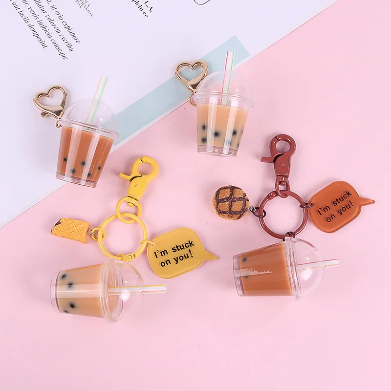 

Cute Cartoon Creative Milk Tea Keychain Liquid Keyring for Women Bag Wallet Backpack Charms Pendant Jewelry Car Key Decoration