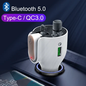 

JINSERTA Car Bluetooth 5.0 FM Transmitter QC3.0 Dual USB Charger with Type-C Charger Handsfree Car Mp3 Player