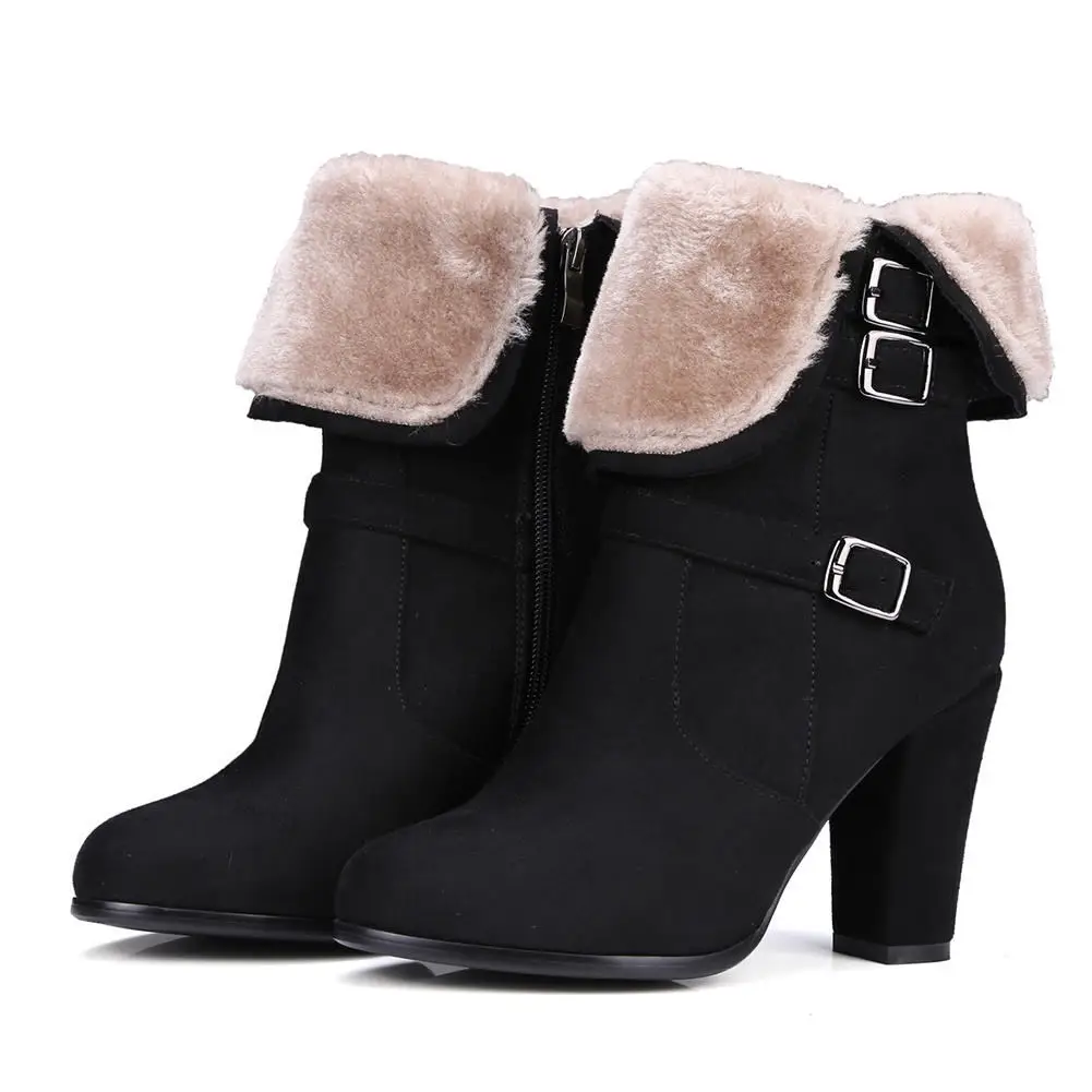 Karinluna/ г., Наивысшее качество, пикантная русская зимняя теплая плюшевая обувь на высоком каблуке, большие размеры 43 женские ботинки женские ботильоны женские