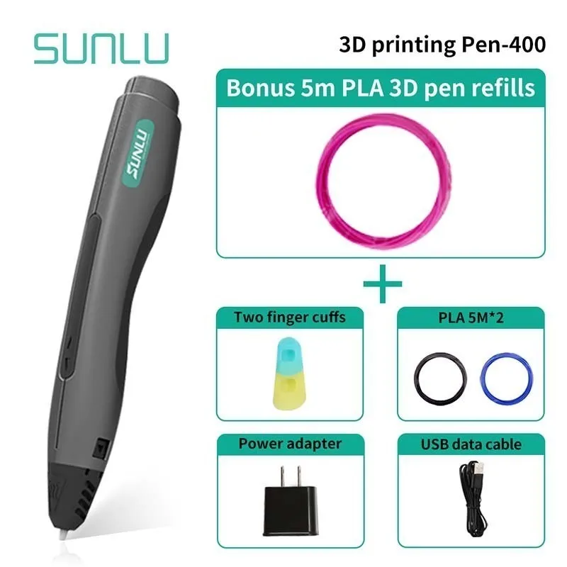 SL-400-5.1-Black SL-400 ручка для 3D печати Поддержка PLA нити одна кнопка управление 3D ручки легко для детей scible Исследуйте Мозги игрушки - Цвет: SL-400-5.1-Black