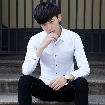 

Man Luxury Stylish Casual Business Formal Shirt Long Sleeve Office Workers Lapel Shirts Solid Color Slim Fit Shirts