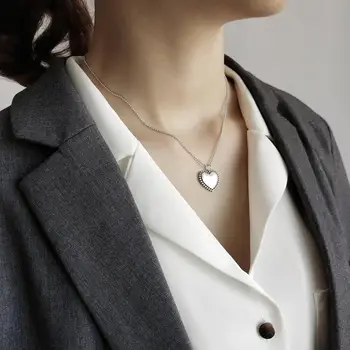 

Filluck Heart-Shaped Glossy Pendant Necklace Bead Necklace 100% 925 Sterling Silver Chain Fine Jewelry For Women
