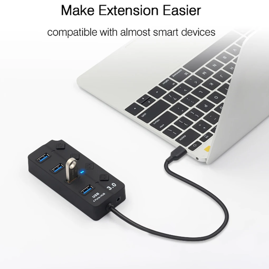 USB 3,0 концентратор разветвитель 4 порта Высокоскоростной индивидуальный переключатель включения/выключения переменного тока адаптер питания для портативных ПК