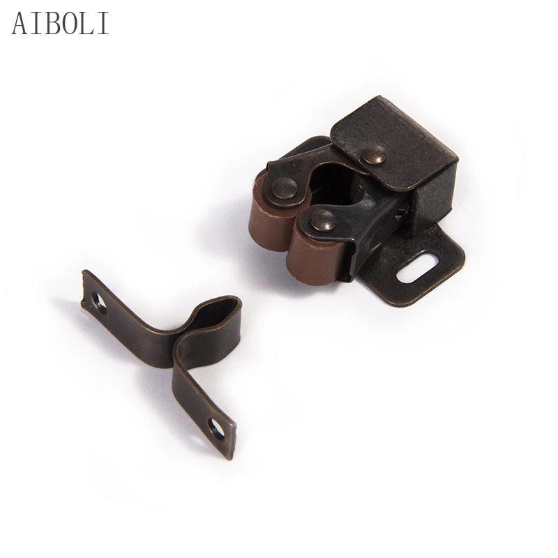 Furniture Door Stoppers Cupboard Cabinet Door Roller Latch Twin Double Catches with Striker and Screws