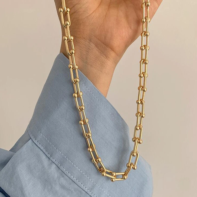 Amaiyllis 18k Gold Minimalist U-shaped Stitching Thick Chain Necklace Personality Exaggerated Necklace For Female Jewelry Gift