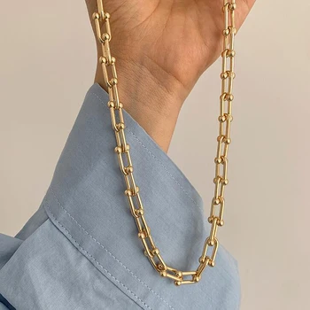 

Amaiyllis 18k Gold Minimalist U-shaped Stitching Thick Chain Necklace Personality Exaggerated Necklace For Female Jewelry Gift