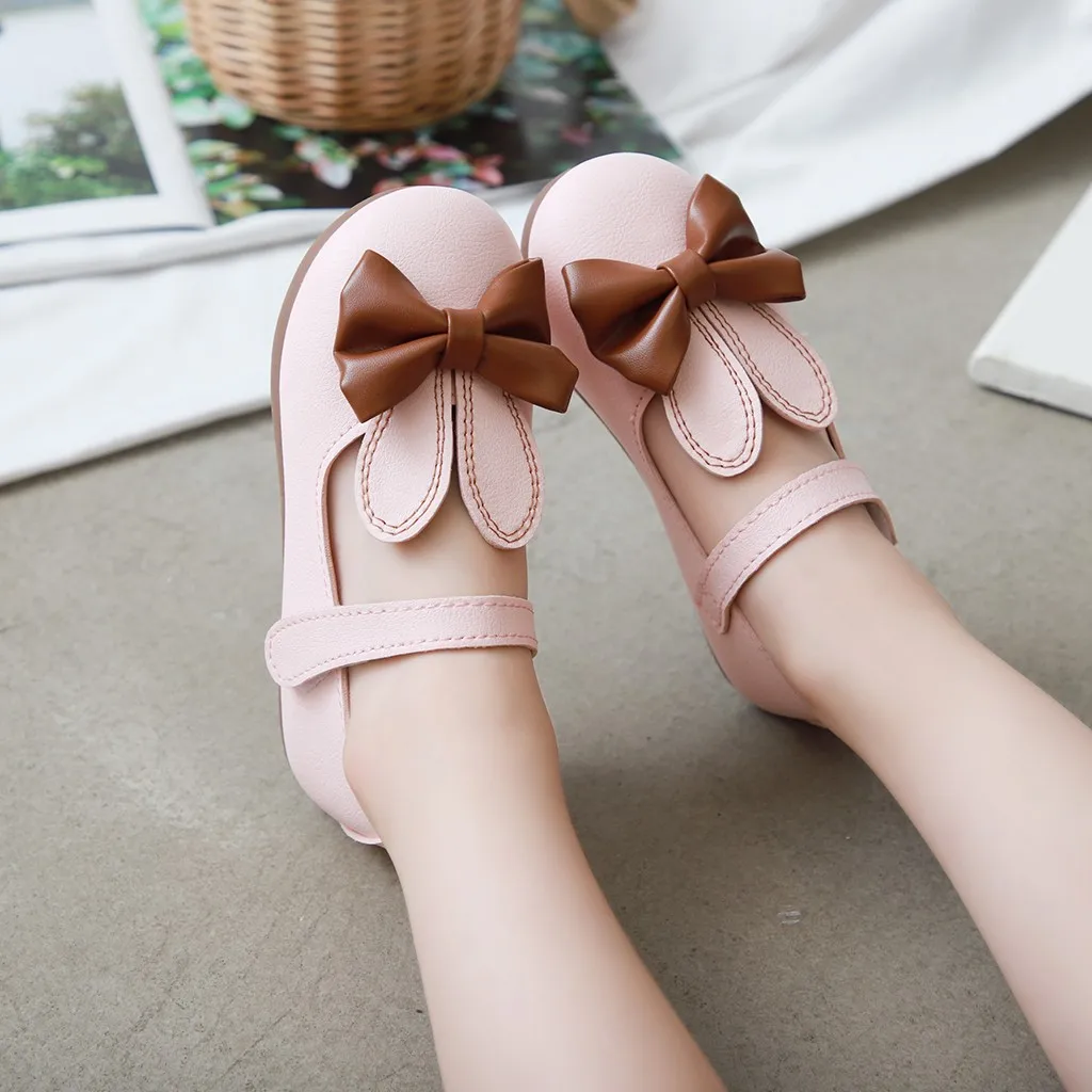 Обувь для принцессы с бантом; повседневная кожаная обувь с кроличьими ушками для маленьких девочек; Chaussure Fille; обувь для девочек