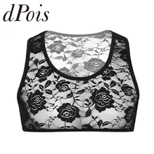 Мужское прозрачное Прозрачное нижнее белье с глубоким u-образным вырезом без рукавов, эластичный Цветочный кружевной короткий жилет, топы, одежда для сна, одежда для сна