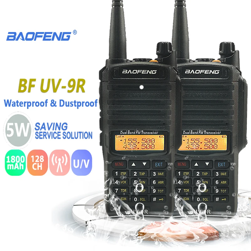 2pcs Baofeng UV 9R 2018 New Design Walkie Talkie IP67 Waterproof High Quality Two Way Radio 1