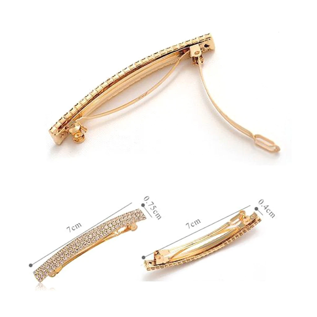 2 Pieces Rhinestone Rectangle French Barrette Hair Clips Automatic Spring Barrette