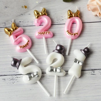 

Number 0123456 Girl Bowknot Candle Birthday Cake Toppers Hat Shape Happy Birthday Candle Cupcake Toppers Party Supplies