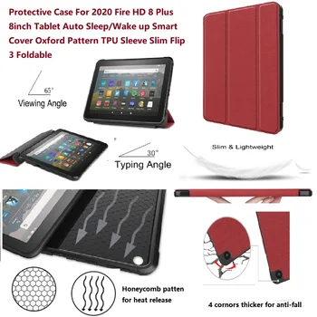 

Protective Case For 2020 Fire HD 8 Plus 8inch Tablet Auto Sleep/Wake Smart Cover Oxford Pattern TPU Sleeve Slim Flip 3 Foldable
