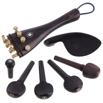 

A Natrual ebony wood 4/4 violin accessories Set of 4PCS Pegs, chinrest Chin Rest, End Pin,4PCS Fine Golden Tuners ,Tail Gut