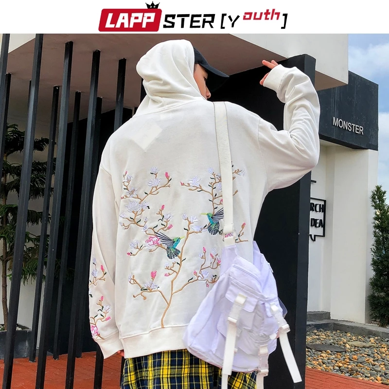 LAPPSTER Мужская негабаритная Вышивка Уличная толстовки с капюшоном осенние мужские s винтажные цветочные хип хоп толстовки модные толстовки с капюшоном