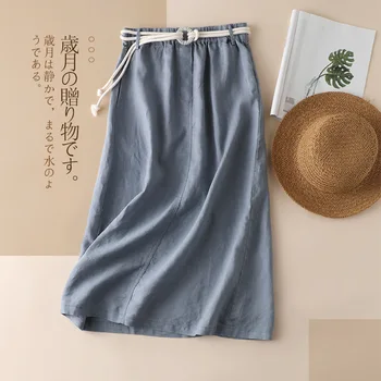 

Celmia 2020 Spring Summerstraight Skirt Women Mori style Long Skirt Casual Pockets drawstring Linen Skirt Jupe Saia Femme faldas