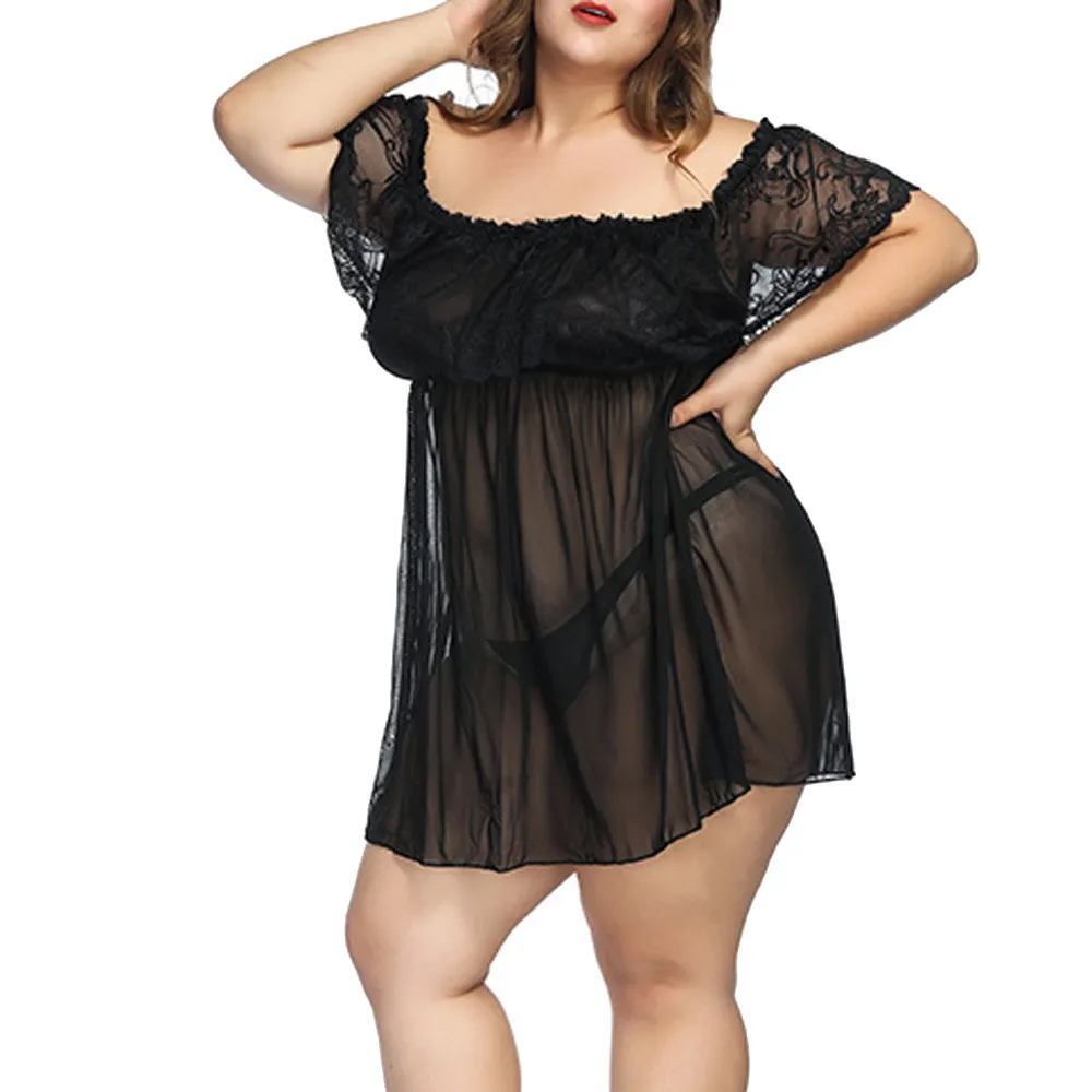 Размера плюс 7XL женское пеньюар сексуальное нижнее белье кружева Babydoll ночная рубашка сексуальное нижнее белье Ночное белье дамское мини-платье