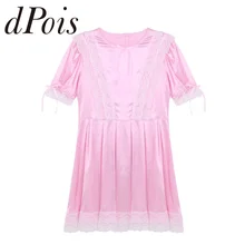 Мужские атласные платья с круглым вырезом и короткими рукавами с пышными рукавами, нарядное кружевное платье для взрослых, Детский костюм для сна