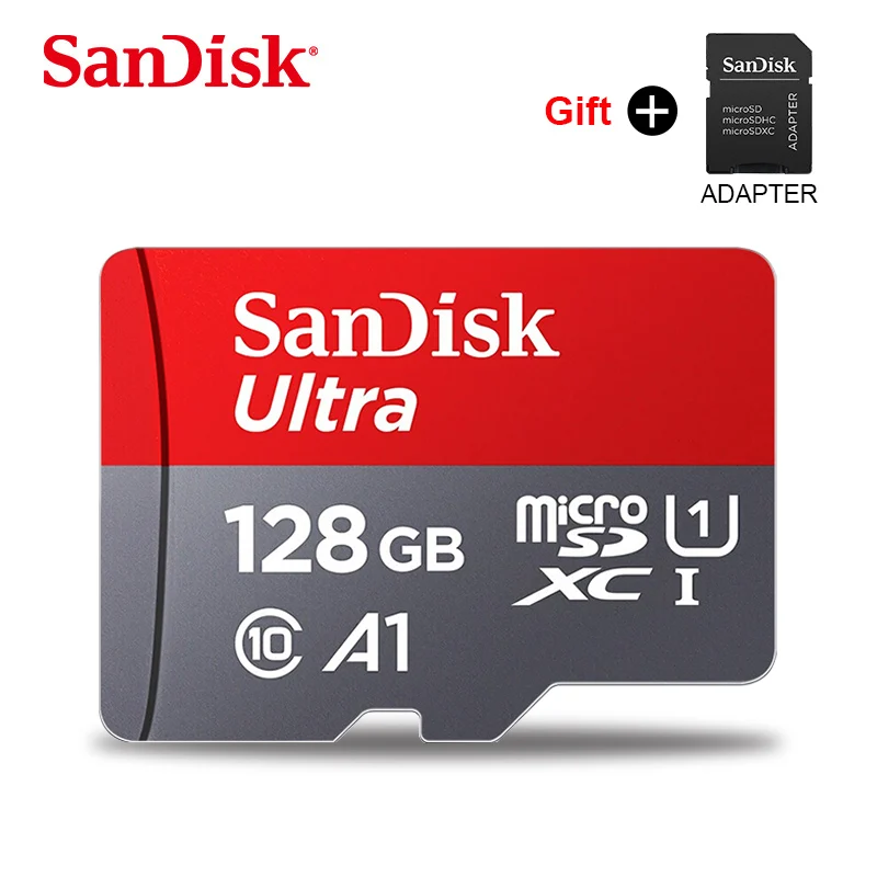 Двойной Флеш-накопитель SanDisk Ultra микро-sd 400 Гб 256 ГБ 200 ГБ 128 Гб 64 ГБ 32 ГБ оперативной памяти, 16 Гб встроенной памяти, A1 микро SD карты памяти SDHC карты UHS-I C10 Microsd 100 м/с+ sd-адаптер - Емкость: 128 ГБ