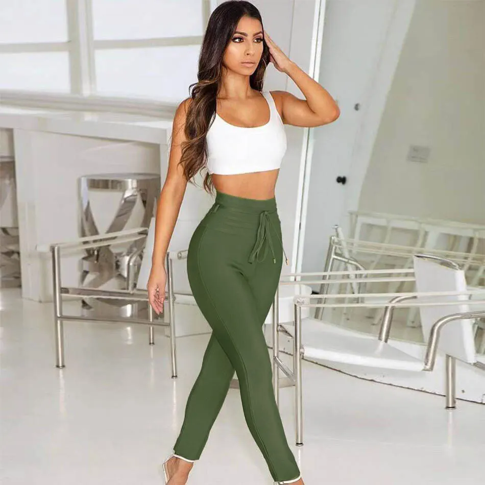 2021 Summer New Women Pants Sexy Strappy Pants Elegant High Waist Full Length Pencil Pants Celebrity Club Party Vestidos