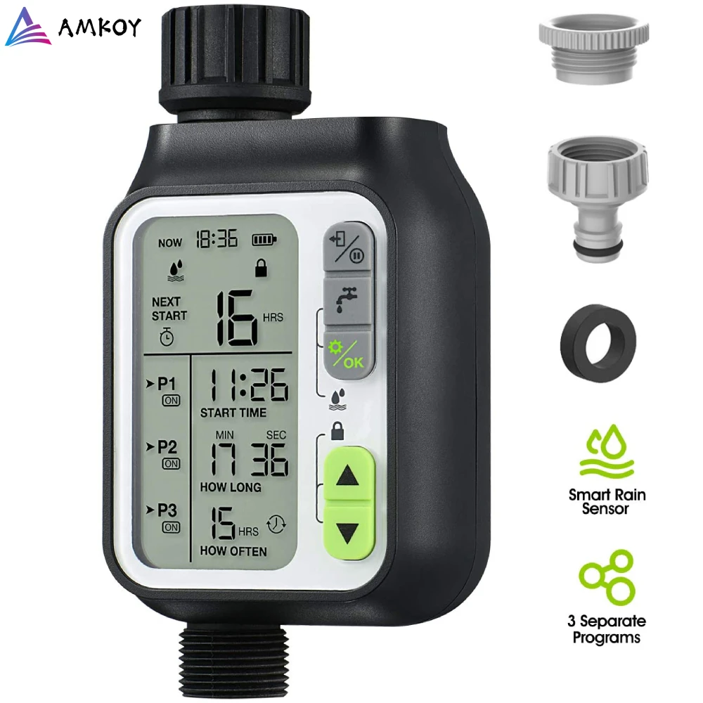 

Automatic Electronic Water Timer 3 Separate Watering Programs Sprinkler Timer with Rain Auto Sensor Function Hose Timer Valve