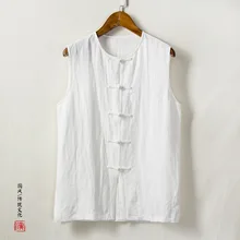 Весна и лето стиль китайский стиль льняной Мужской без рукавов Вырез Лодочкой мужской тонкий жилет