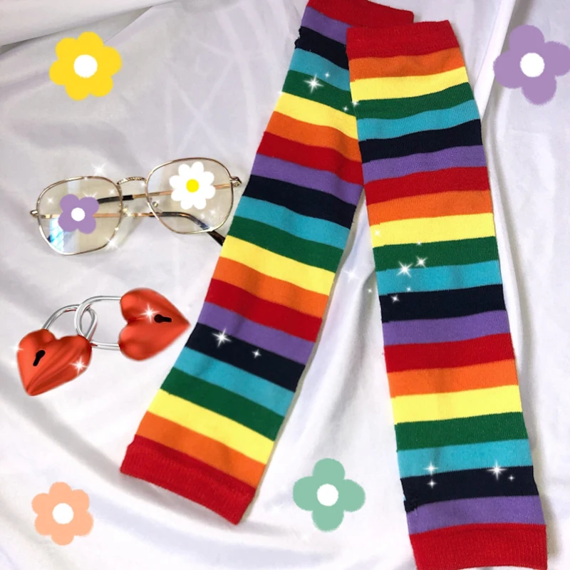 Корейский Летний тент ins Harajuku уличная Радуга личности цвет полосы палец унисекс Зима сенсорный экран вязаные длинные перчатки