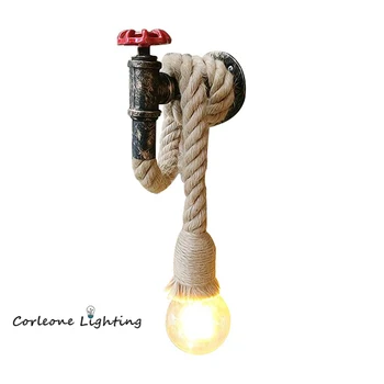 

Vintage Industrial Wall Lamp Hemp Rope Faucet Wall Lights Cafe Bar Aisle Lamp Wall Sconce Art Decoration LED E27 Light Fixtures