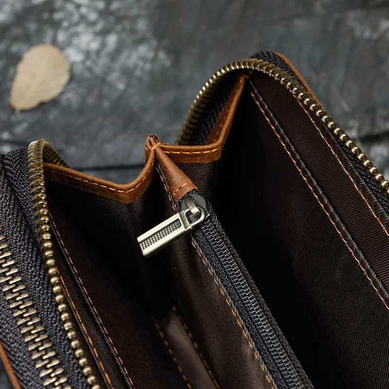 Men Card Holder Zip Around Cowhide Chain Clutch Purse Double Phone Coin Pocket Vintage Crazy Horse Genuine Leather Long Wallet 15 H2a36047b00f74e15a9f4c1ac348342a6l