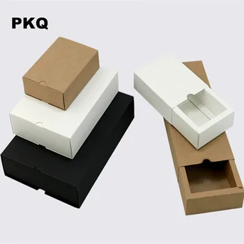 

50pcs 8x8x4cm Kraft Drawer Box White Craft Paper Box Black Jewelry Packaging Boxes Party Favor Candy Boxes
