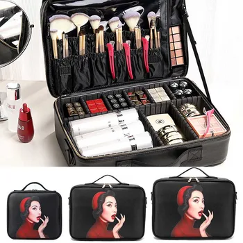 

Women Cosmetic Bag Case Makeup Box Travel Make Up Organizer Large Capacity Professional Cosmetics Pouch Suitcase Brushes Storage