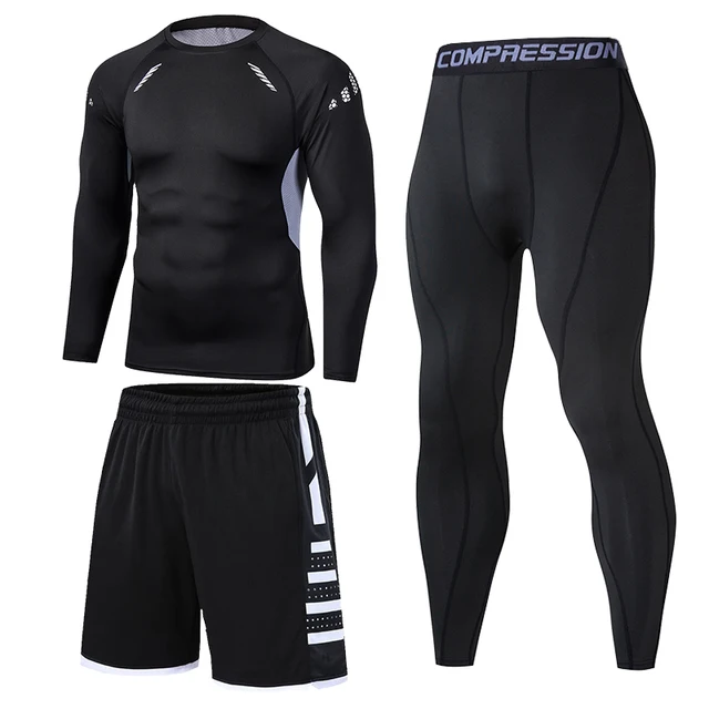 Dry Fit Men's Training Sportswear Set Gym Fitness Compression Sport Suit Jogging Tight Sports Wear Clothes 4XL5XL Oversized Male 16-3pcs per set