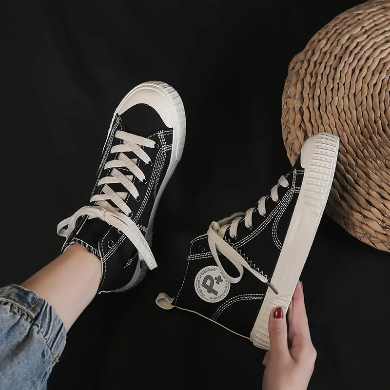 

2020 Spring New Style South Korea Street Snap Retro Hight-top Canvas Shoes WOMEN'S Shoes bai da xiao White Cloth Shoes Students