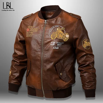 

New Arrival Bomber Jacket Autumn Men Motorcycle PU Leather Jackets Winter Male Outerwear Embroidery Baseball Coat Slim Pilot 6XL