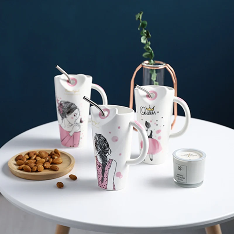 Ceramic Mug beautiful girl cup with straw microwave milk Office Christmas Decorations 2020 New | Дом и сад