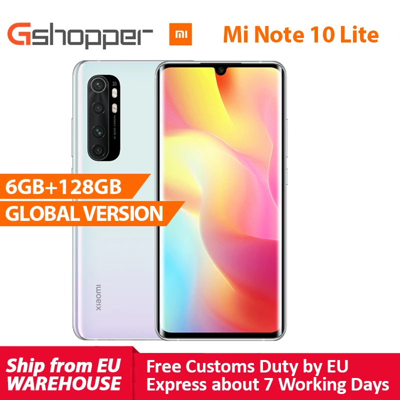 В наличии глобальная версия Xiaomi Mi Note 10 Lite 6 ГБ 128 Snapdragon 730G 64MP AI Quad камера MIUI 11 5260 мАч
