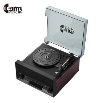 

VINYL Classic 8-in-1 Turntable Music Center Wireless BT Vinyl Record Player CD Player FM Radio 3-Speed Built-in Stereo Speakers