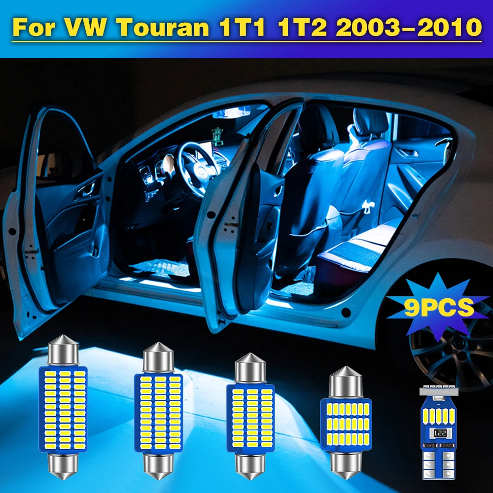 

9x For VW Touran 1T1 1T2 2003 2004 2005 2006 2007 2008 2009 2010 Car Interior Dome Reading Light Trunk Lamp Error Free LED Bulbs