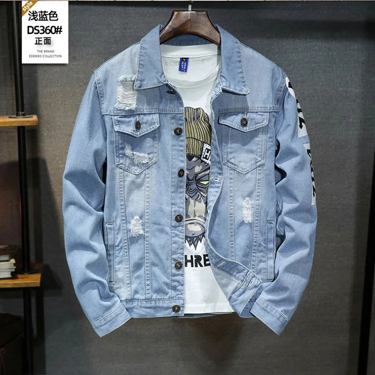 Mens Denim Jackets Hole Ripped Overcoats European America Fashion Cowboy Brand Coats Male Graffiti Jean Jacket Outerwear DS049 sport coat