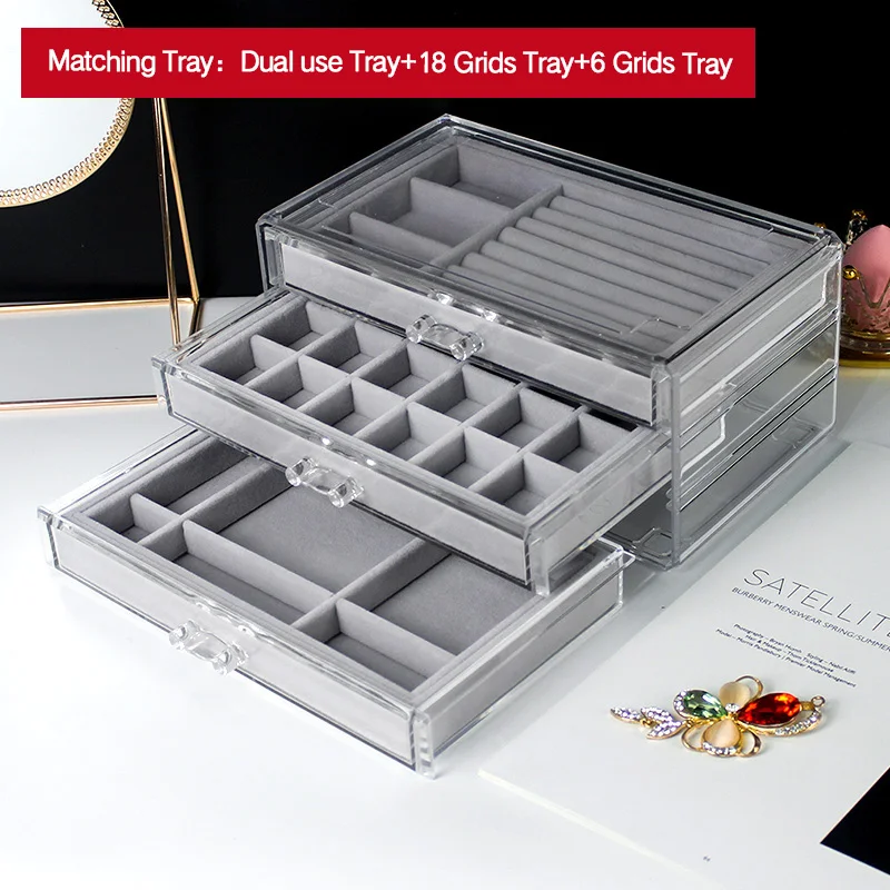 Dustproof Three-Layer Jewelry Storage Display Box Ring Earring Necklace Case Women Pendants Watch Display Stand Box YSUMI - Цвет: No. 7 style