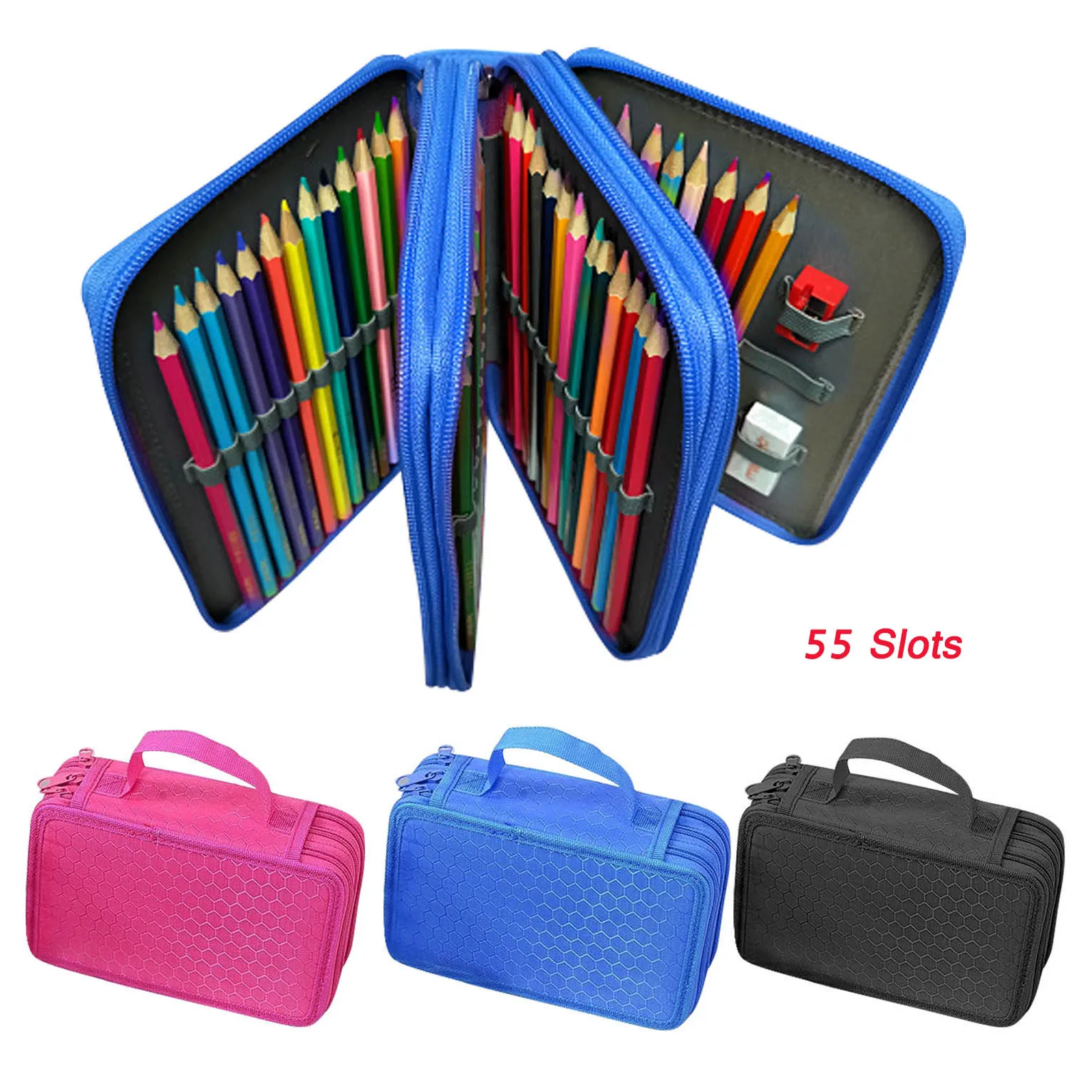 55 Slots Multi-Layers Pencil Pouch Holder Case Organizer Stationery Box Pockets Bag with Zipper for School Office Supplies | Канцтовары