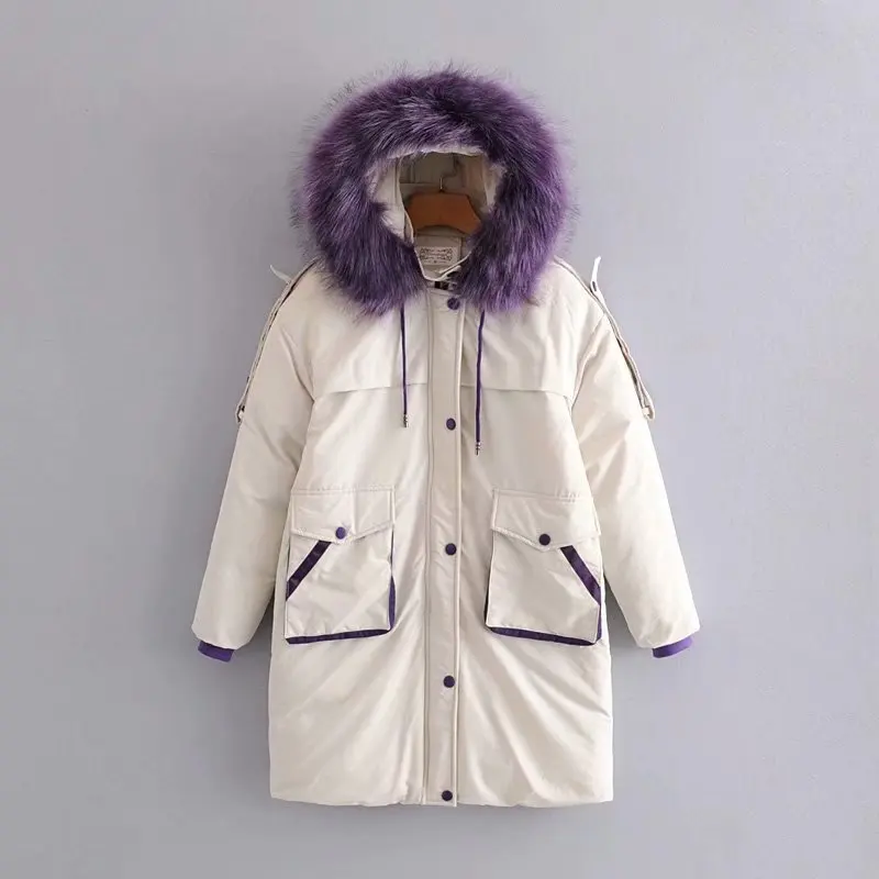 

K541. 1-191010-Korean-style WOMEN'S Wear Autumn And Winter New Style Fur Collar Bright Surface Mid-length Cotton Coat