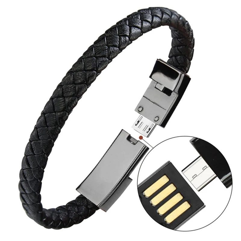 Портативный кожаный мини микро-usb браслет зарядное устройство кабель для зарядки и синхронизации данных для iPhone6 6s Android type-C телефонный кабель