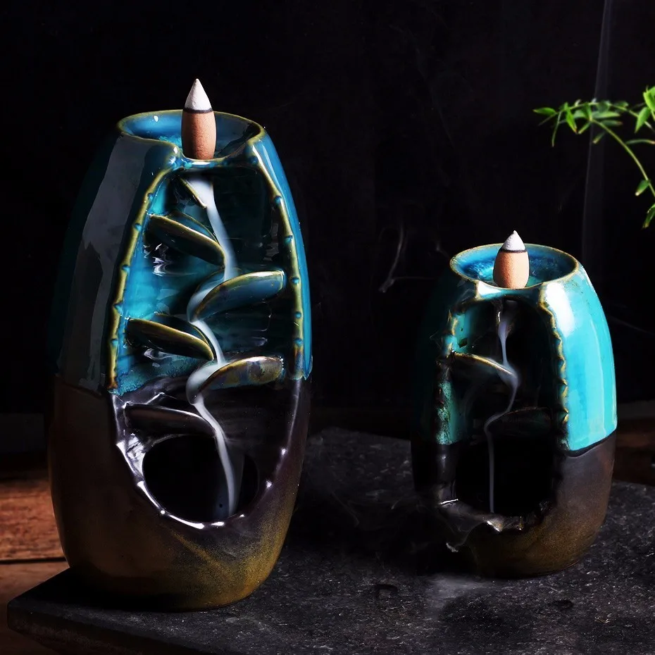 

Mountain River Handicraft Incense Holder Ceramic Backflow Waterfall Smoke Incense Burner Censer Holder Mother's Gift Home Decor