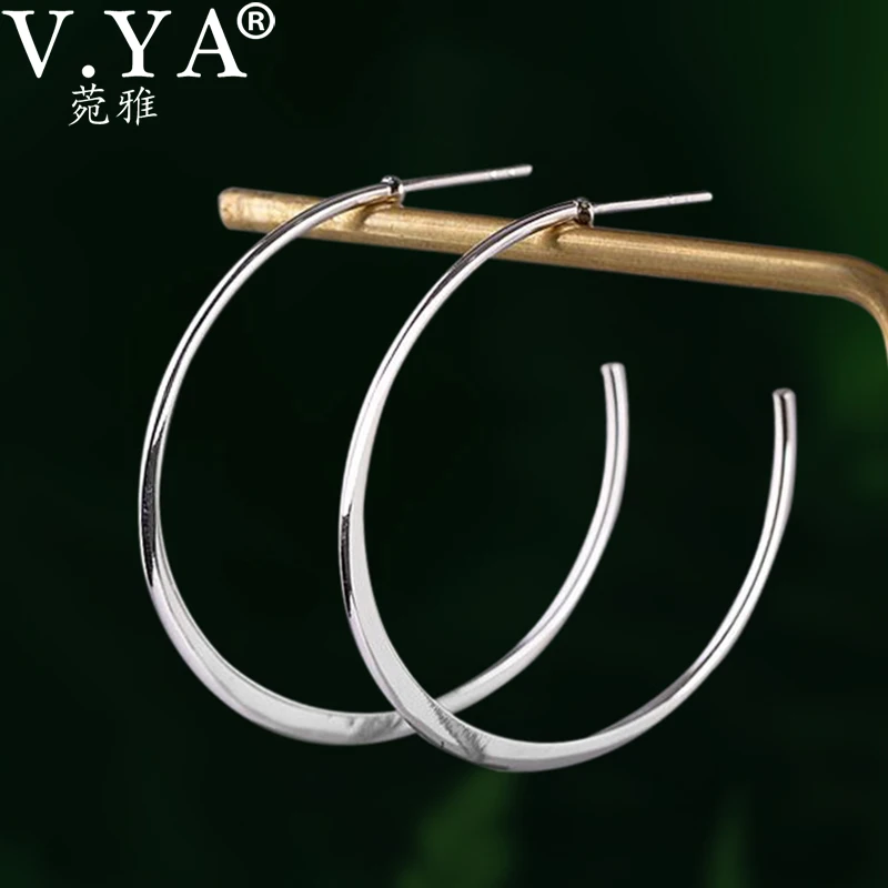 

V.YA S925 Silver Hoop Earrings 38mm Big Smooth Circle Earrings Basketball Brincos Loop Earrings for Women Jewelry