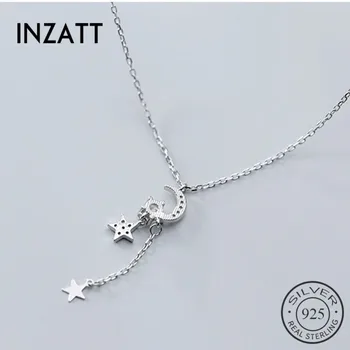 

INZATT Real 925 Sterling Silver Zircon Moon Star Pendant Necklace For Fashion Women Birthday Party Fine Jewelry Cute Accessories