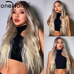 oneNonly Brown Blonde Synthetic Lace Front Wig Long Wavy Wigs for Women Human Hair Daily Party High Density Heat Resistant