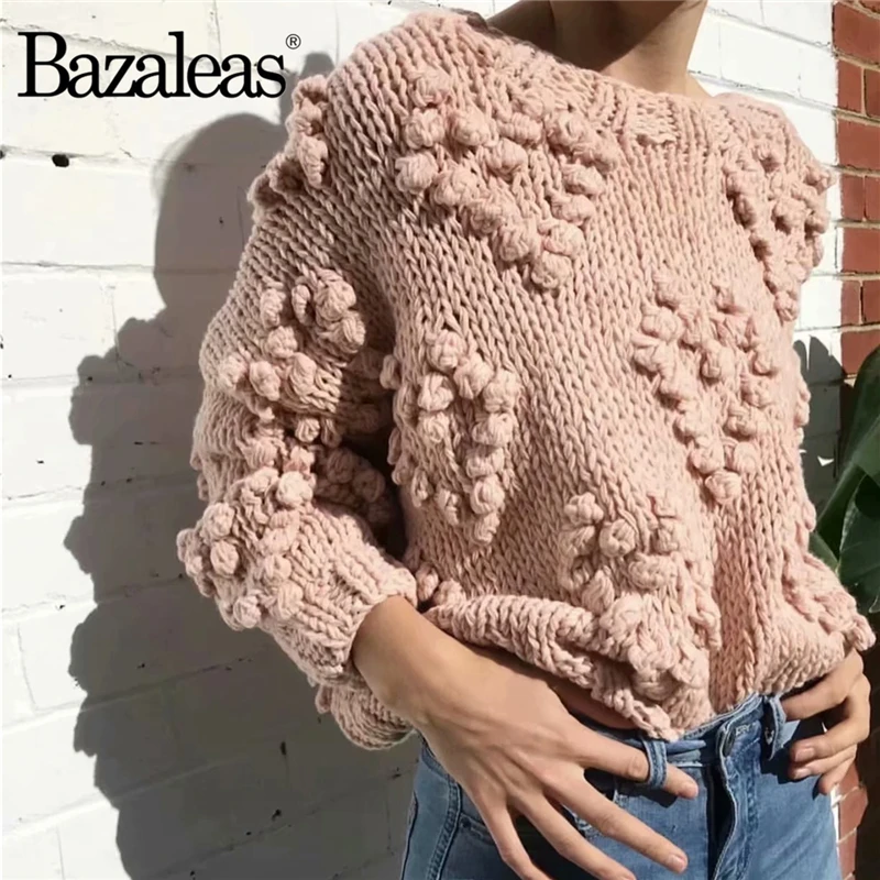 Bazaleas винтажный теплый Свободный вязаный пуловер harajuku Повседневный Прямая