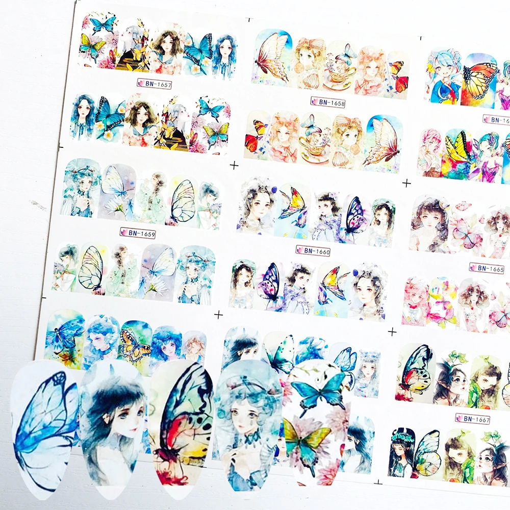 

12pcs Floral/Sexy Girls/Butterfly Nail Sticker Chinese Style Transfer Water Slider Nail Wraps Manicure Decoration BN1657-1668